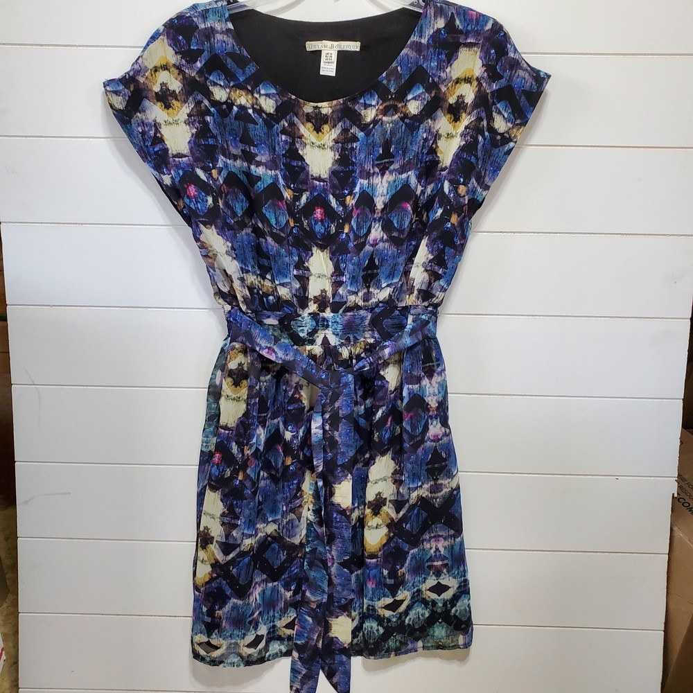 Uttam Boutique women size 2 4 lined skater dress tie waist cinch back multicolor
